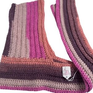 Handmade NWT Crocheted Hooded Scarf Pink Purple Stripes Hat Cottageore Cozy Boho